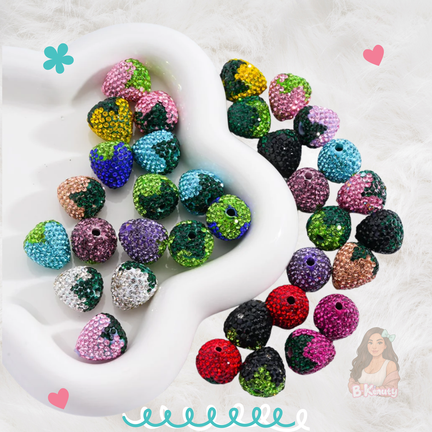 Rhinestone Strawberry Beads – Mixed Colors