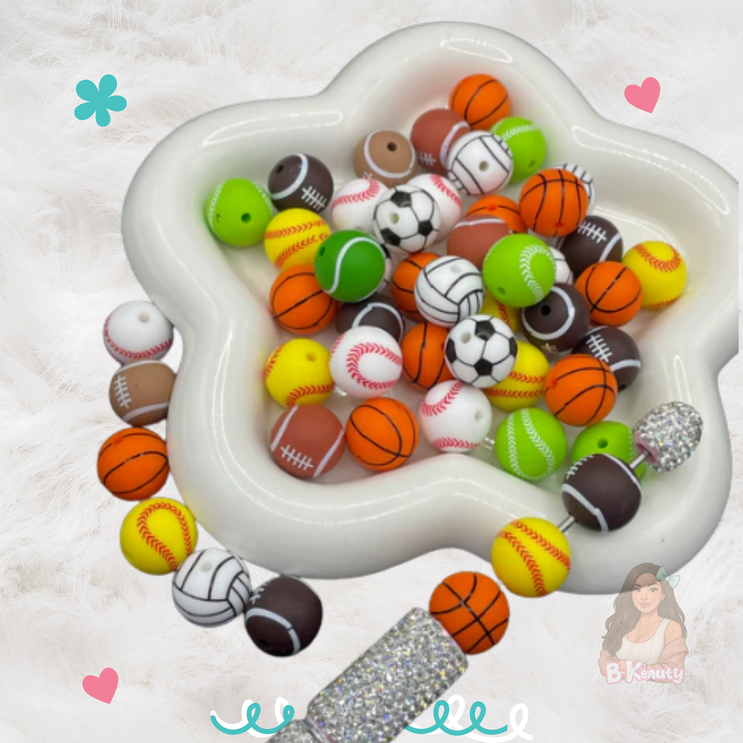 Sports Printed Silicone Beads – 15mm Mixed Set