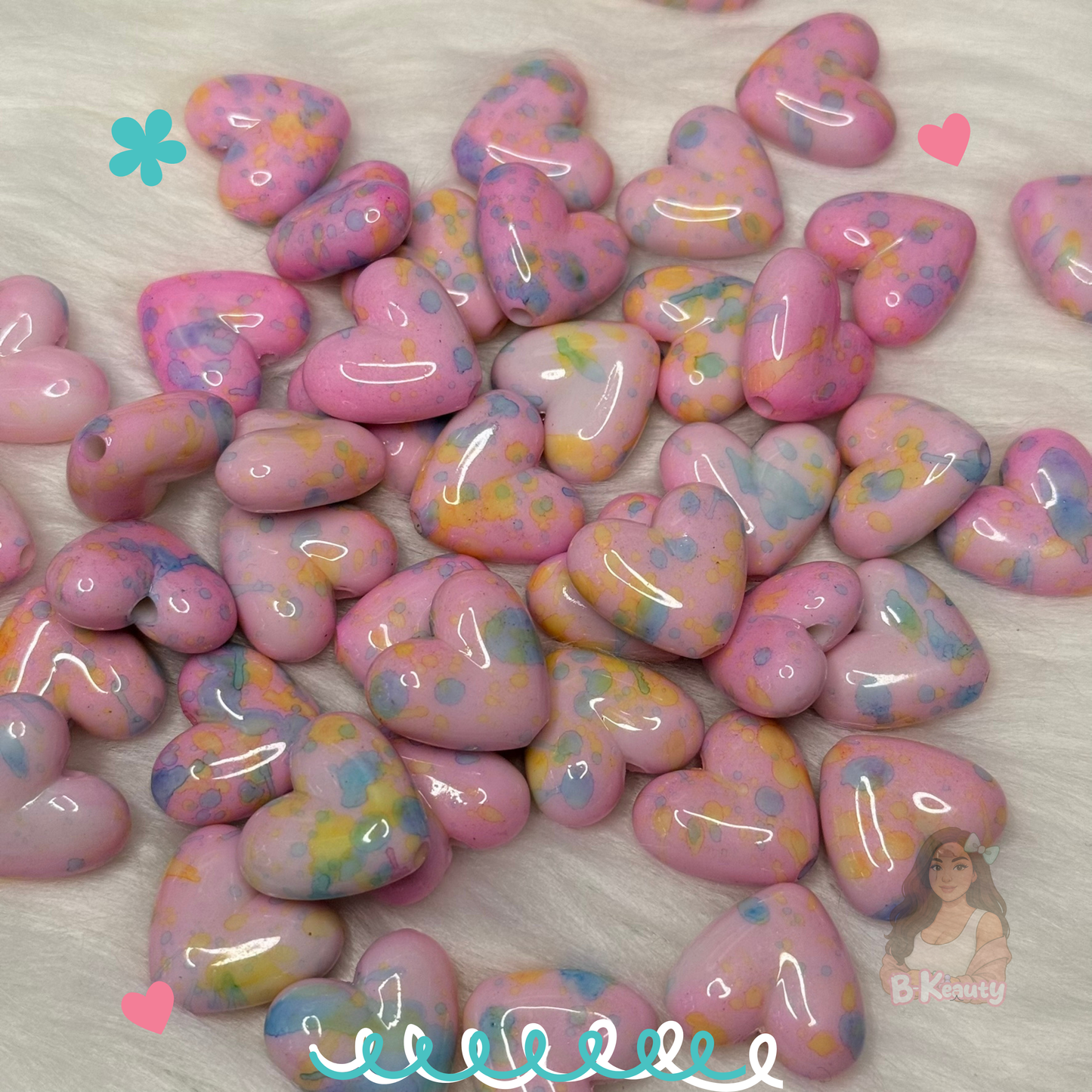 Cotton Candy Heart Acrylic Beads
