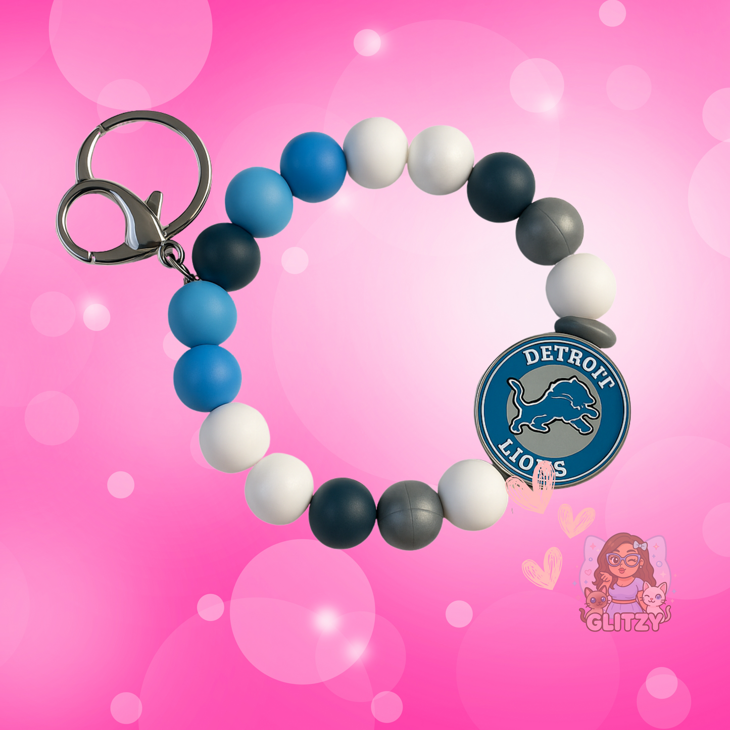 Detroit Lions Beaded Wristlet Keychain ππ