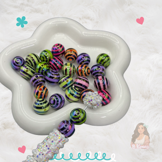 16mm UV Coated Mixed Color Stripe Acrylic Beads – DIY Supplies