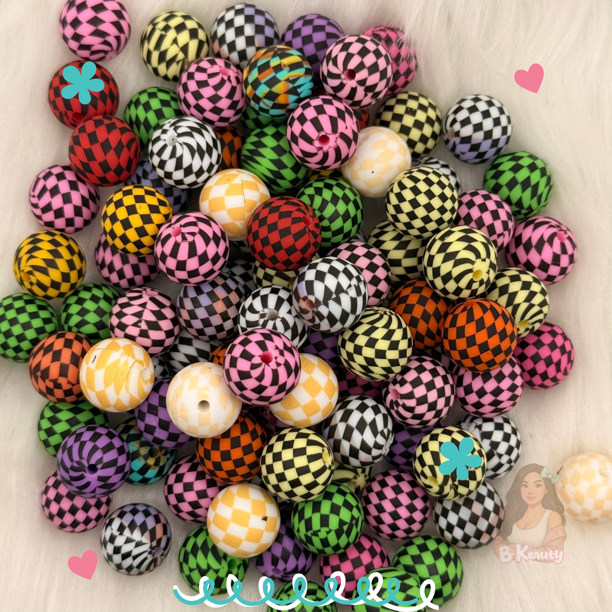 Checkered Pattern 15 MM Beads